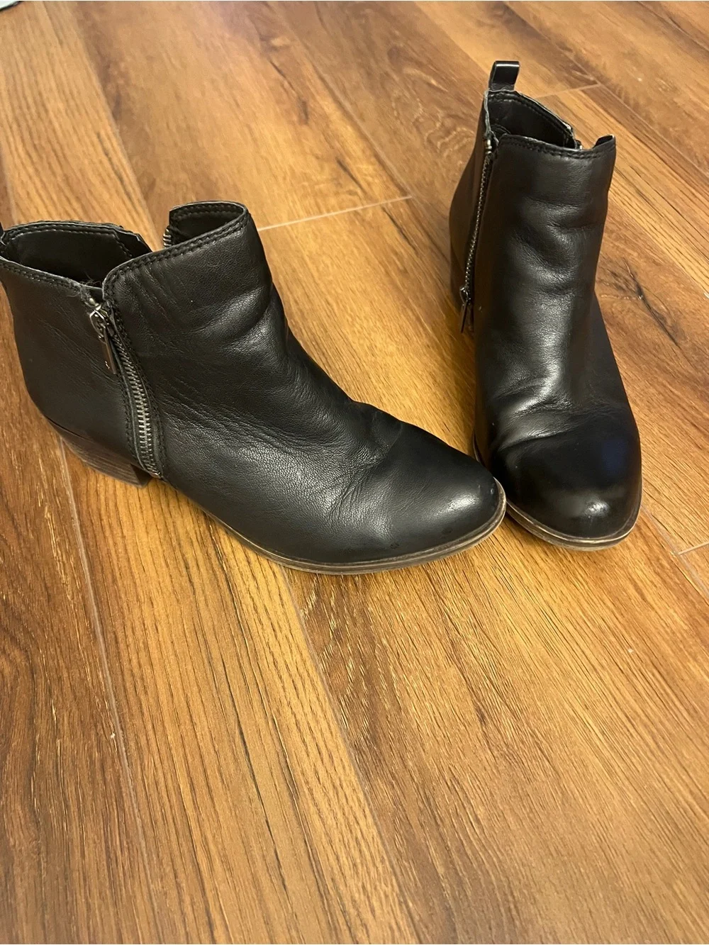 Lucky Brand Black Leather Low Heel Ankle Bootie with Side Zip